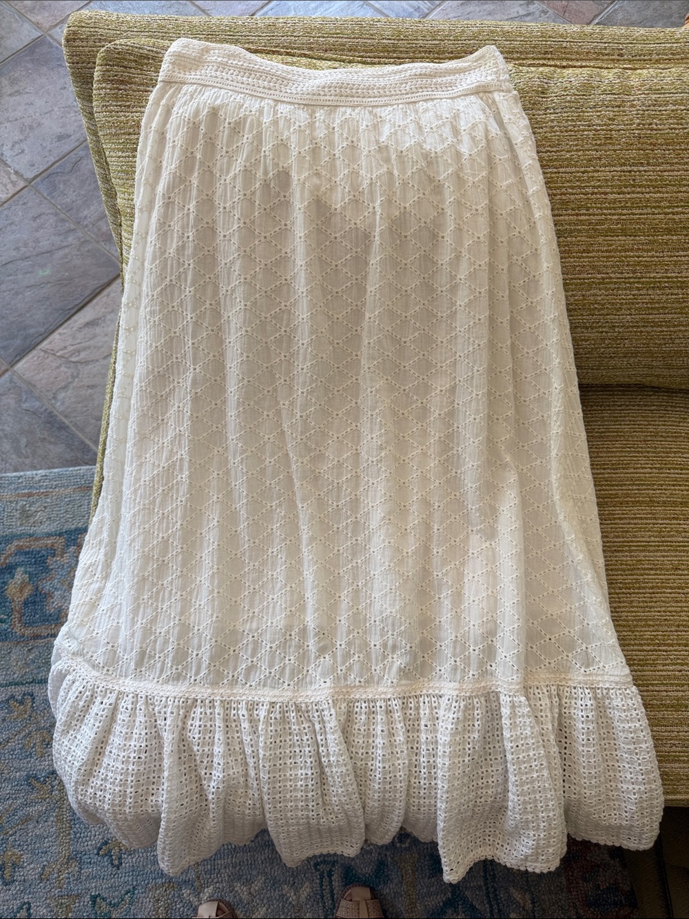 Cream Vintage Eyelet Maxi Skirt